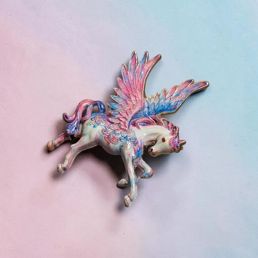 Whimsical Pegasus Brooch, Winged Horse Pin, Fantasy Cottagecore Jewelry